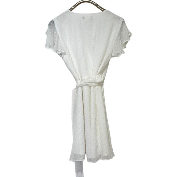 Lulus Much to Celebrate White Swiss Dot Flutter Sleeve Wrap Mini Dress XL - Picture 7 of 9